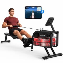 MERACH - Water Rowing Machine, 15L Water Tank, 350 lbs Capacity, Bluetooth App, LCD Monitor - Black Red