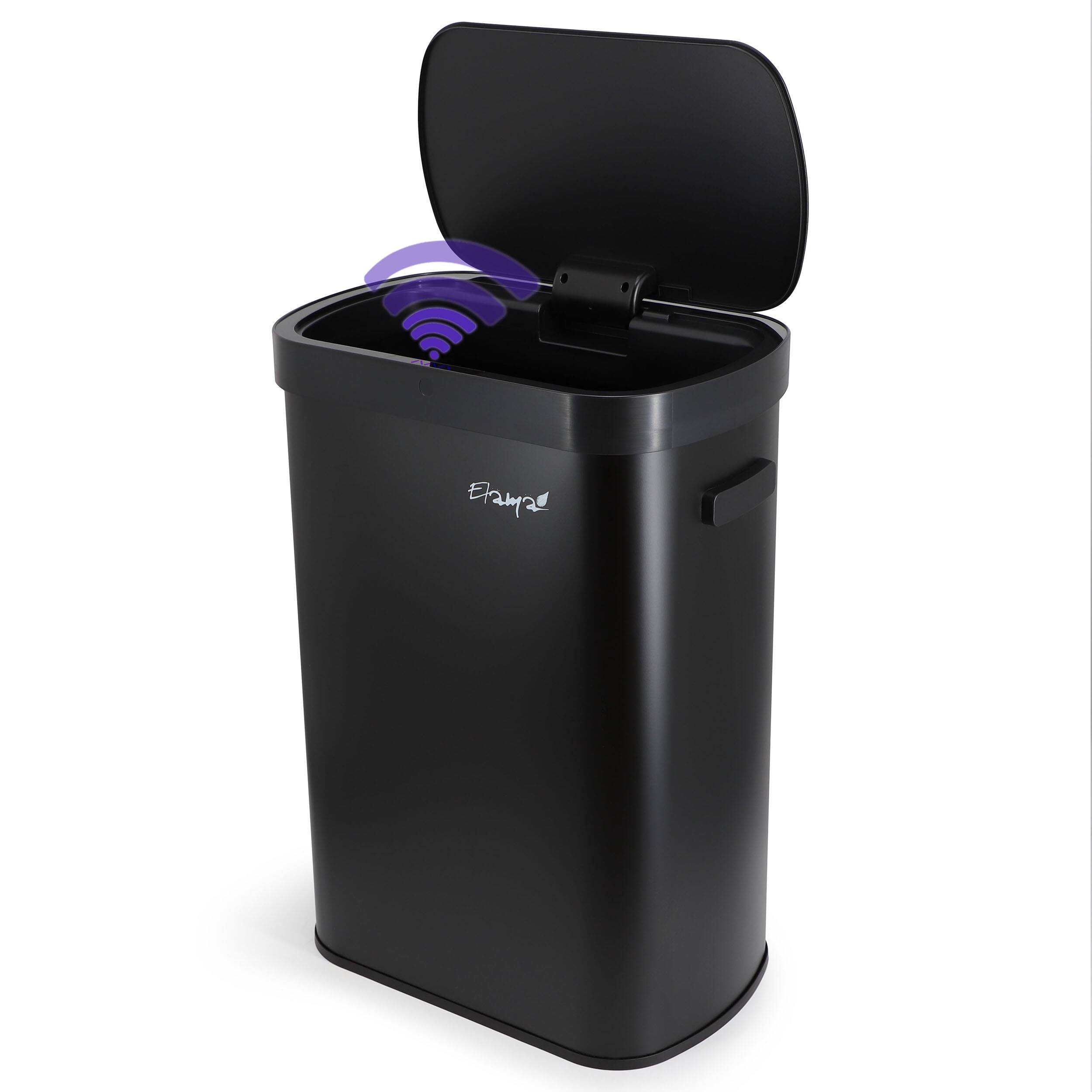 Front. Elama - Elama 13 Gallon Automatic Sensor Hands Free Trash Can in Black - Black.