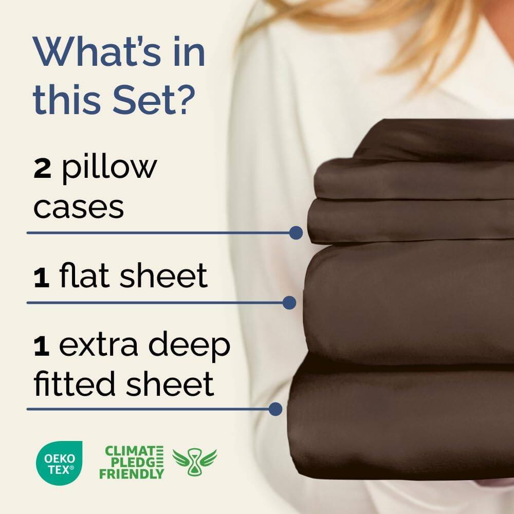 What's in this Set?

- 2 pillow cases
- 1 flat sheet
- 1 extra deep fitted sheet

CLIMATE PLEDGE FRIENDLY

OEKO TEX