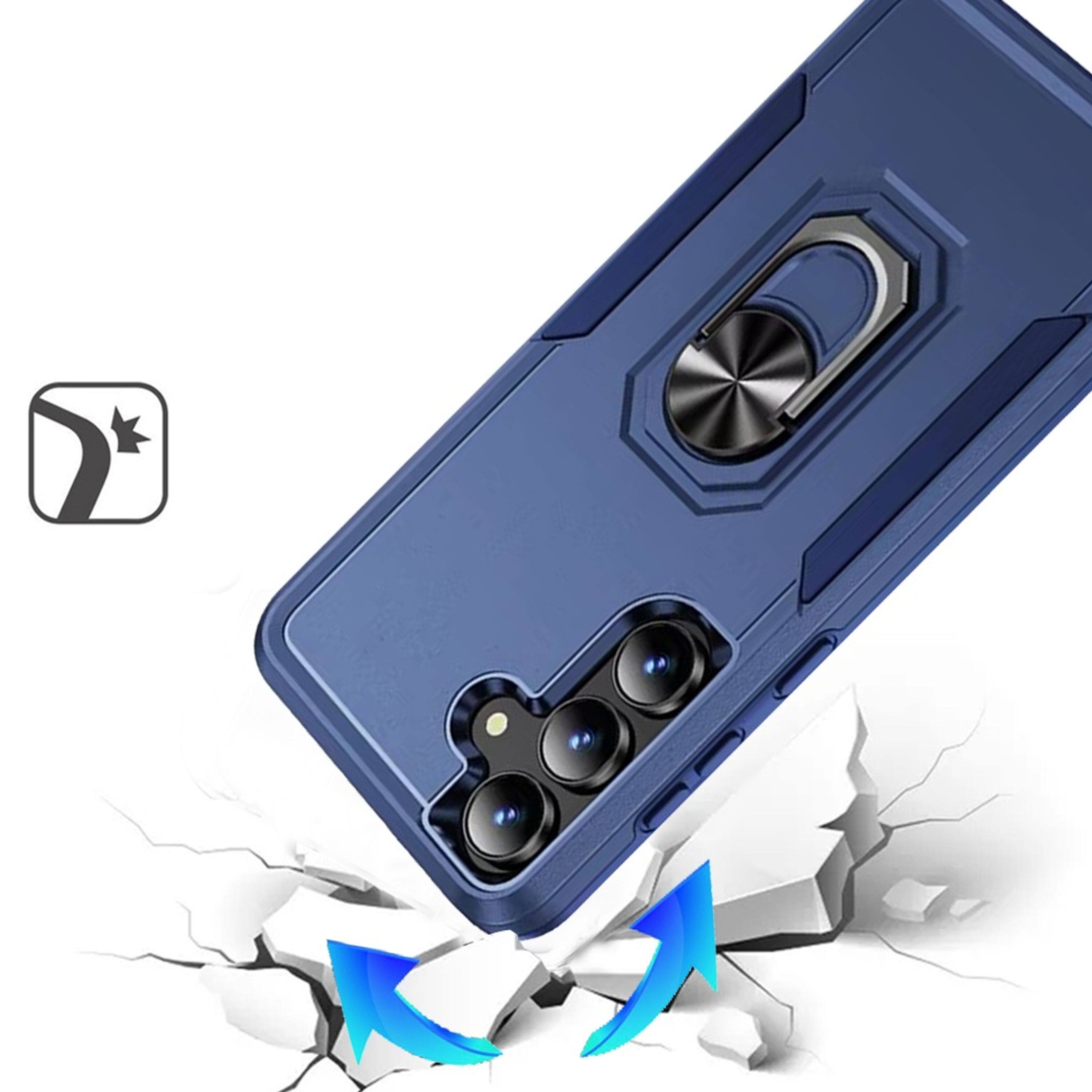 Angle. Kitcheniva - Fused Rugged Case With Metal Ring Stand And Tempered Glass For Samsung Galaxy A37 Dark Blue - Dark Blue.