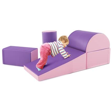 Front. Costway - Costway 5 PCS Kids Climb & Crawl Activity Playset Soft Foam Block Toddler Play Structure - Purple.