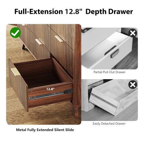 Full-Extension 12.8" Depth Drawer  
Metal Fully Extended Silent Slide  
Easily Detached Drawer  
Partial Pull-Out Drawer