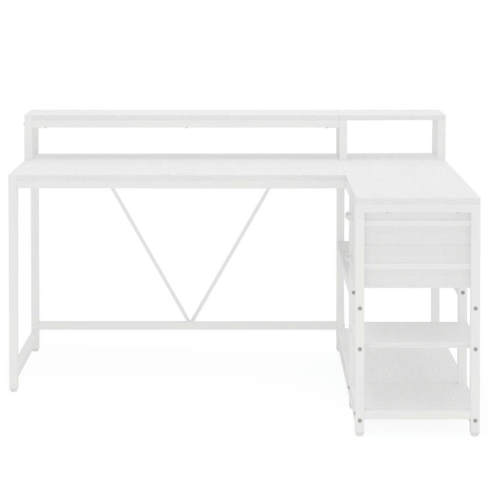 Back. Kadyn - Kadyn Study Writing Desk, Computer Desk,Reversible L-Shaped Desk, Industrial Corner Desk with Drawer & Shelves,White - White.