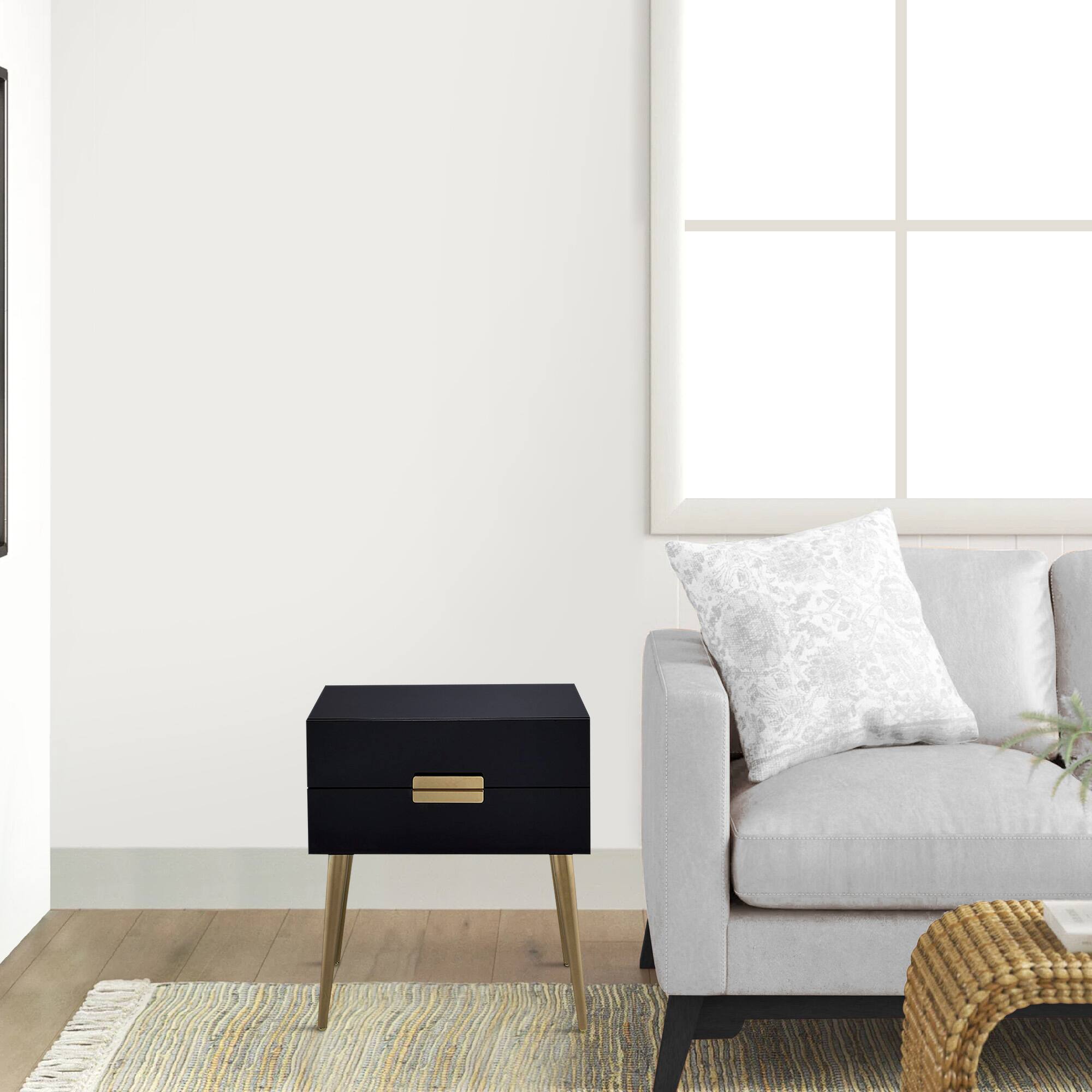 Alt View 5. Manhattan Lane - Denvor Square End Table with Drawers - Black & Gold.
