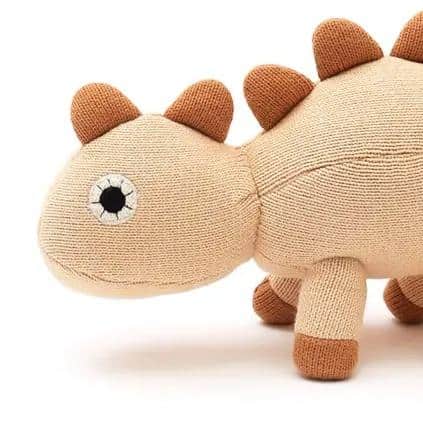 Siljoy - Knitted Dinosaur Soft Toy, 35x13cm, Powder, 100% Cotton & Polyester, Unique Spots & Spikes - Peach
