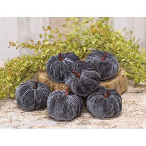 Angle. BreeBe - *6/Set Gray Velvet Pumpkins 2.5" - Gray.