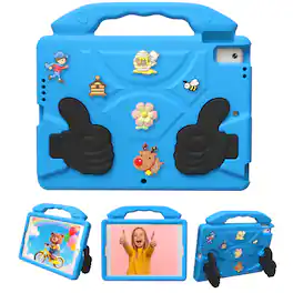 Dteck - Kids Case for 10.2" iPad 9th/8th/7th Generation, Shockproof Silicone Stand Cover with Fun Charms - Blue