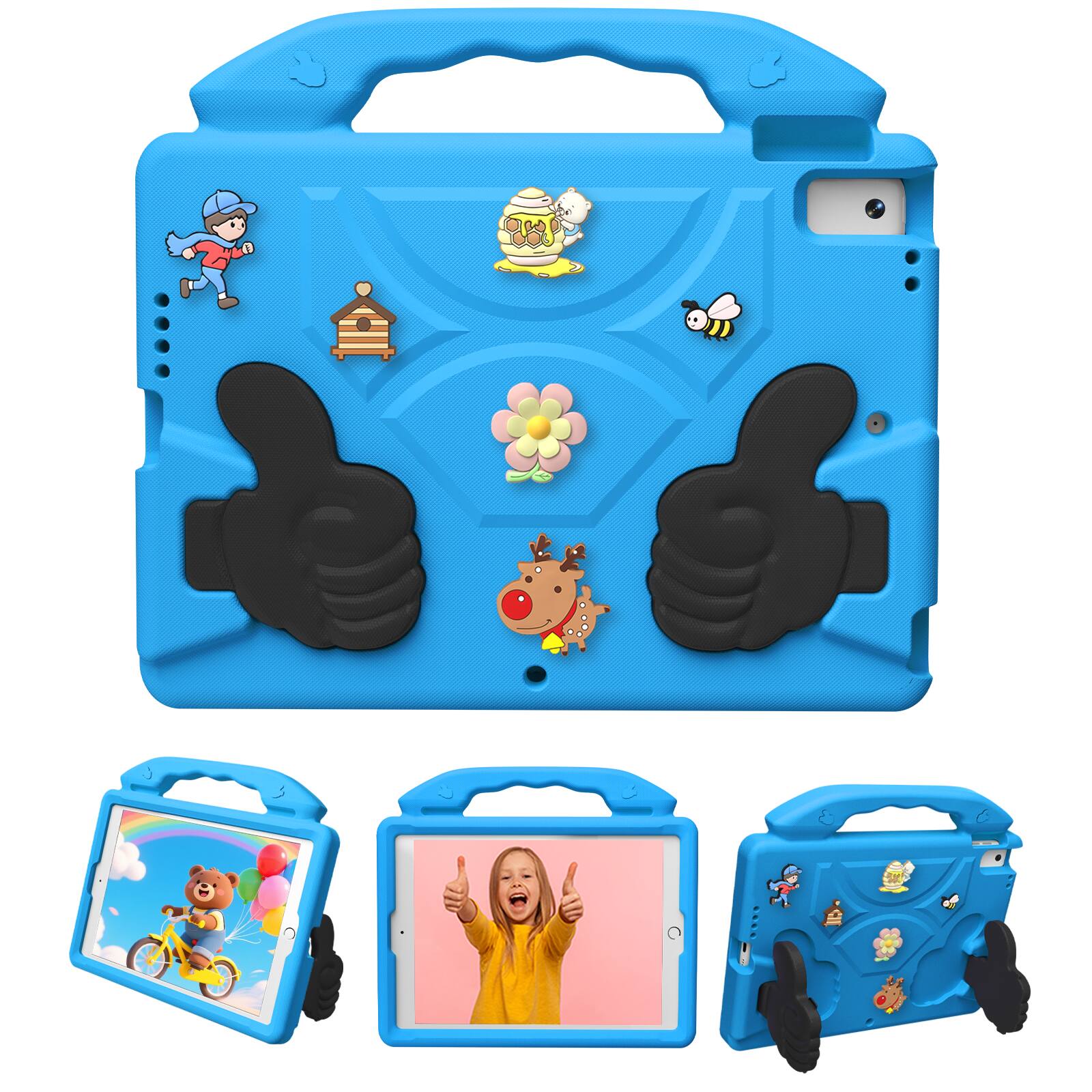 Dteck - Kids Case for 10.2" iPad 9th/8th/7th Generation, Shockproof Silicone Stand Cover with Fun Charms - Blue