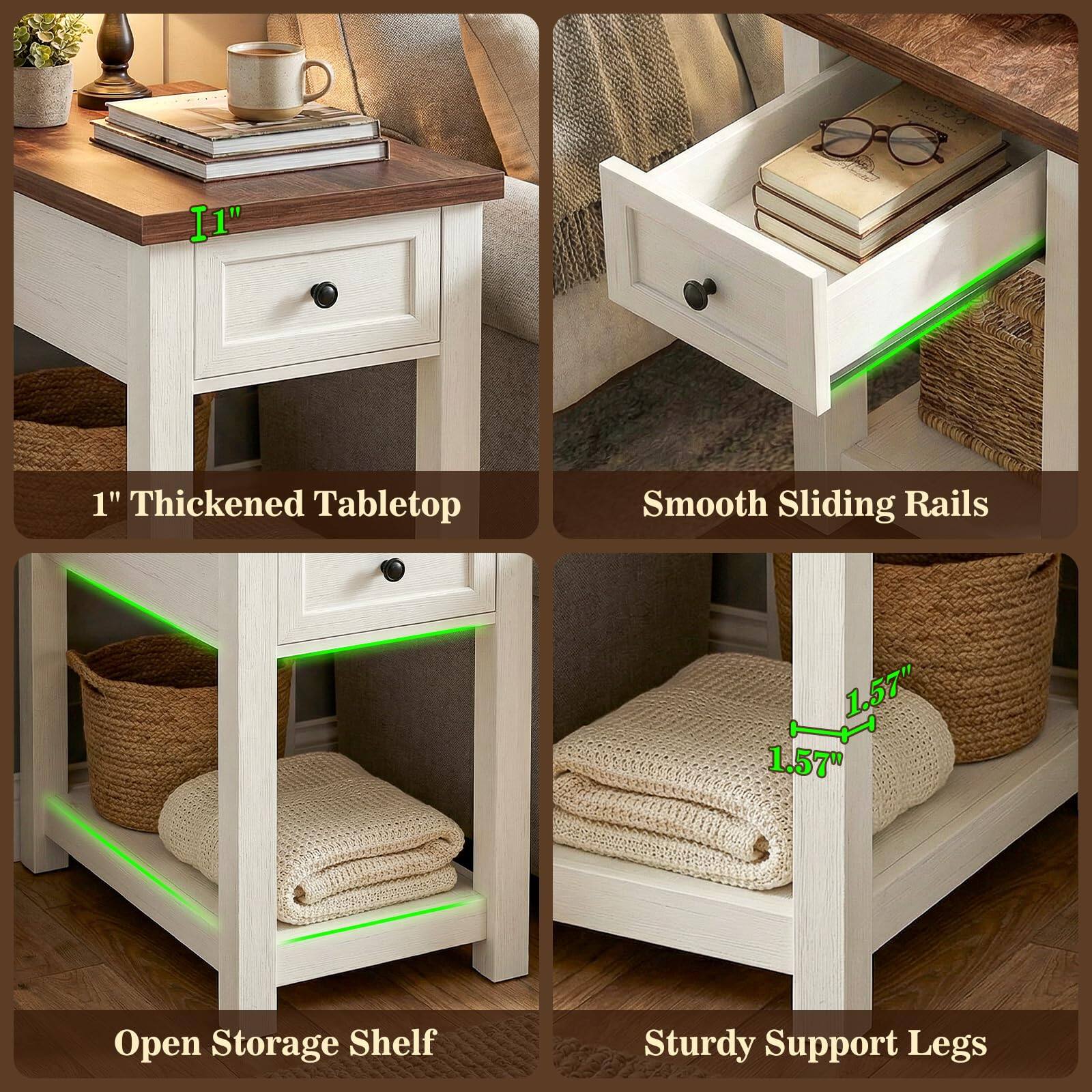 1" Thickened Tabletop  
Smooth Sliding Rails  
Open Storage Shelf  
Sturdy Support Legs