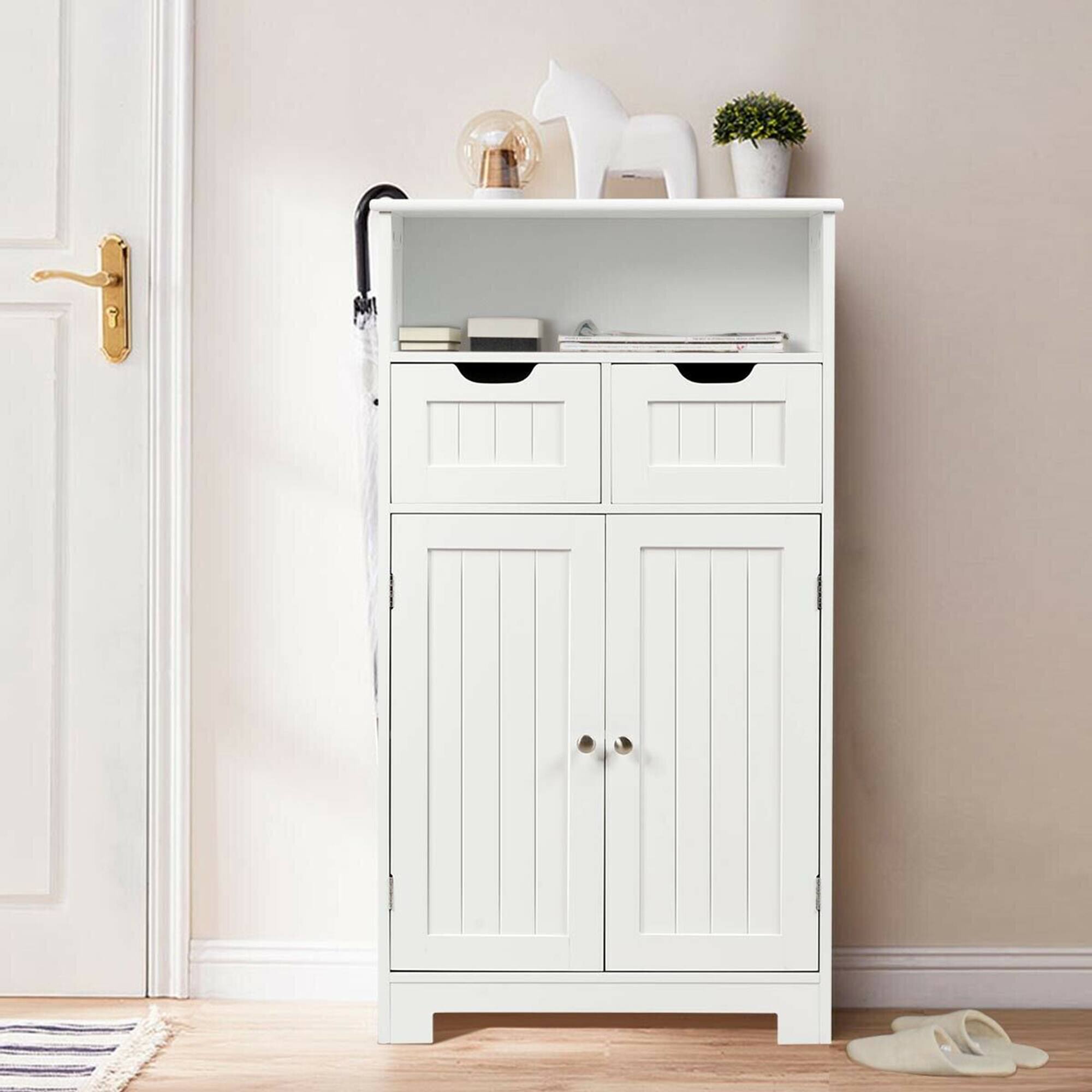 Alt View 3. Gymax - Gymax Bathroom Floor Cabinet Wooden Storage Organizer Side Cabinet W/2 Drawer 2 Doors - White.