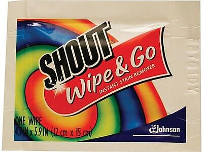 SHOUT Wipe & Go  
Instant Stain Remover  

One Wire  
4.7 in x 5.9 in (12 cm x 15 cm)  

SC Johnson
