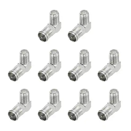 Front. Unique Bargains - 10pcs Right Angle Coaxial Connector, F Female to Quick Push On Male, 75 Ohm, for Broadcast, Antenna, Amp, CB - Silver.