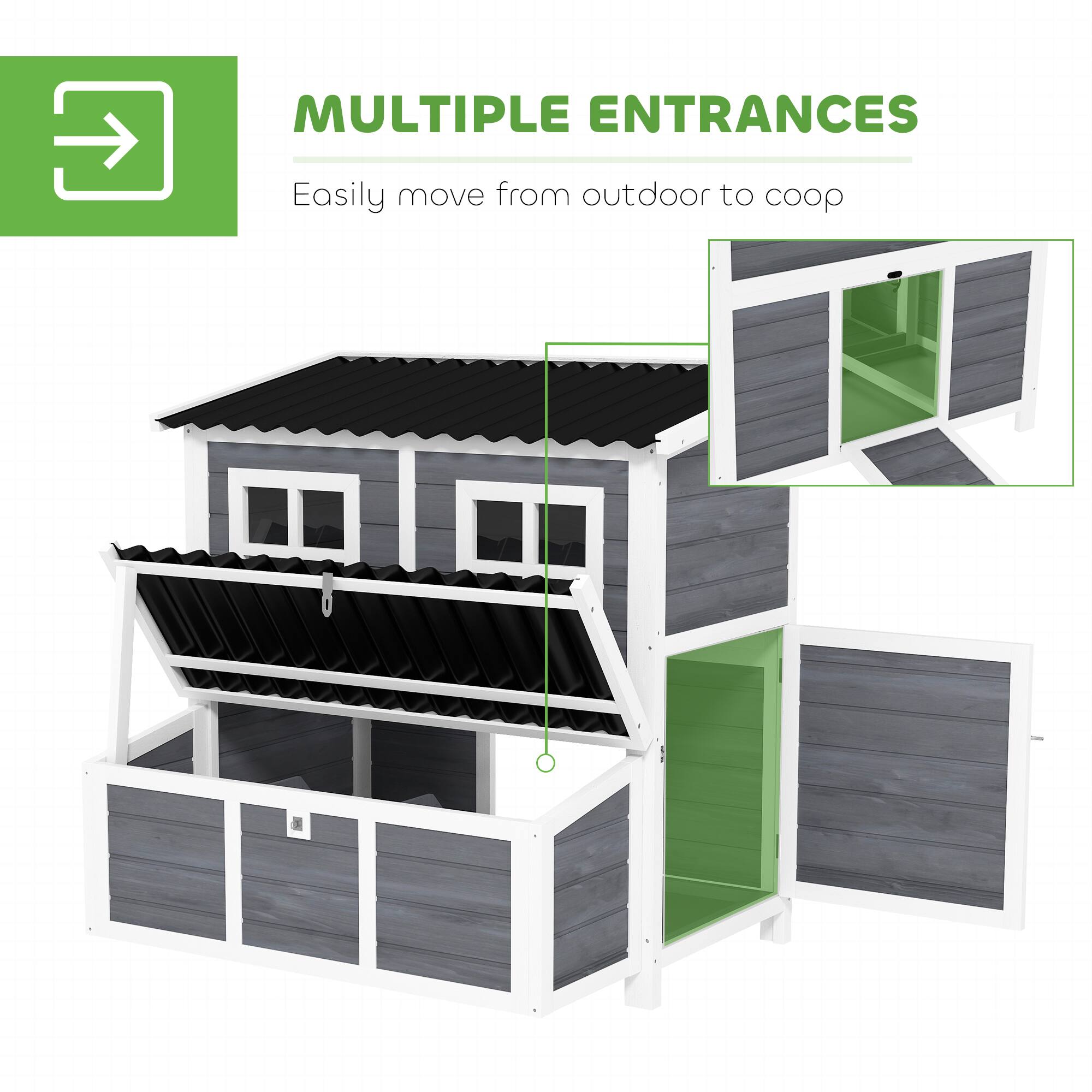 MULTIPLE ENTRANCES  
Easily move from outdoor to coop