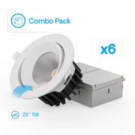 Infibrite - Gimbal 24 Deg Angle 4In 5CCT Selectable New Construction 960LM 0-10V Dimmable LED 120-277V (6 Pack) - White