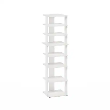 Front. Furinno - Compact 8-Tier Vertical Space Saving Free Standing Shoe Tower, Shoe Rack for Closet Entryway - White.