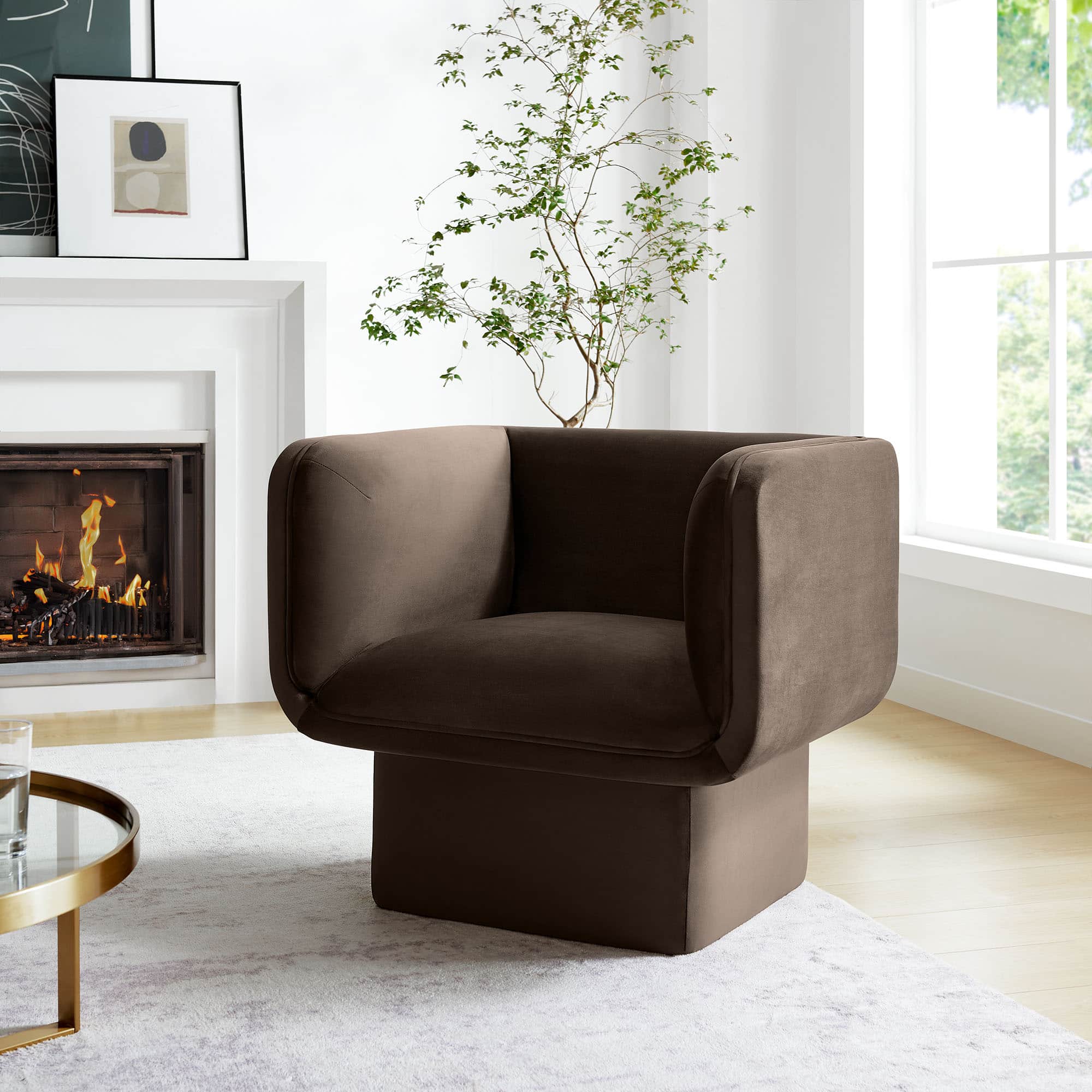 Tate Performance Velvet Accent Chair by Modway - Chocolate Brown