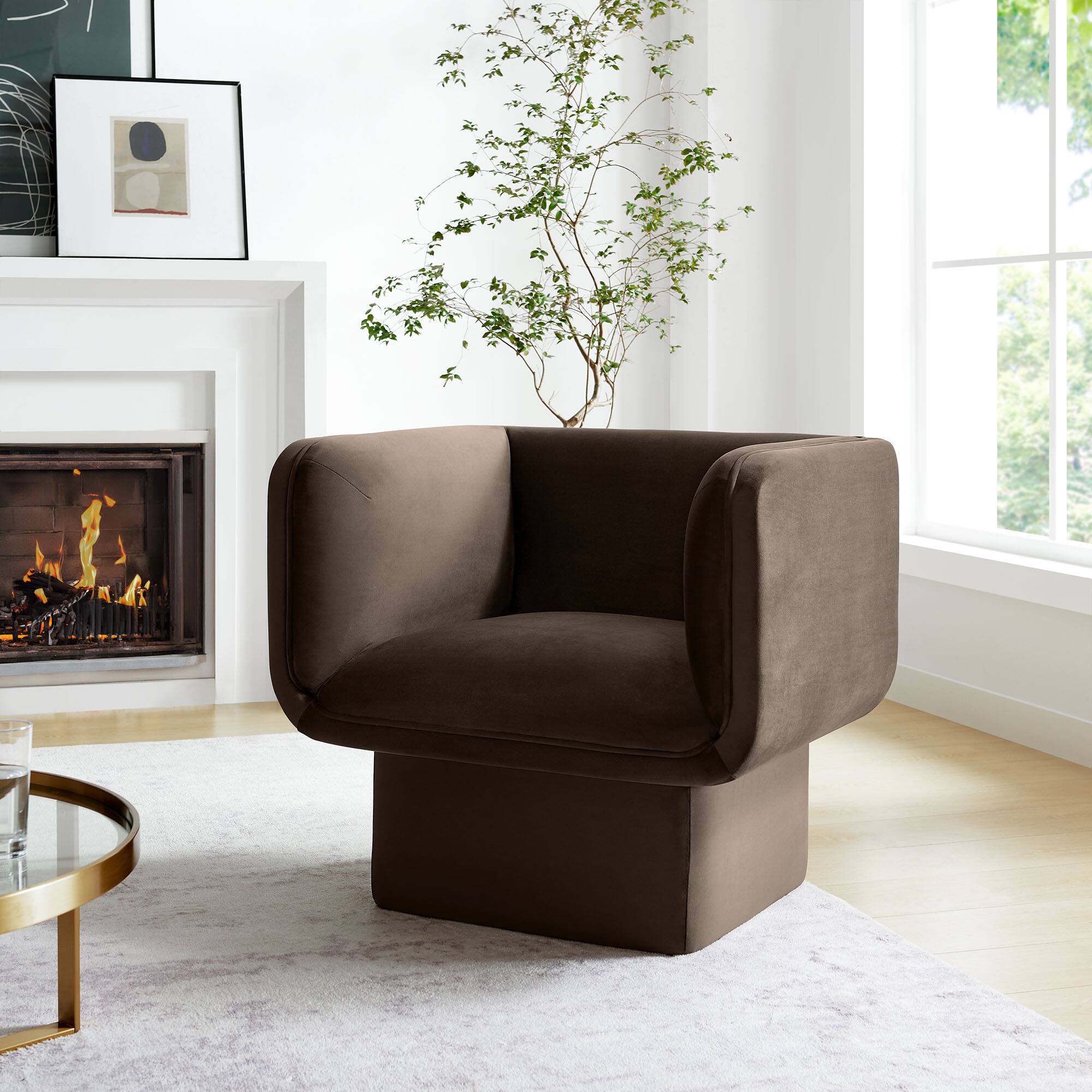 Front. Modway - Tate Performance Velvet Accent Chair by Modway - Chocolate Brown.