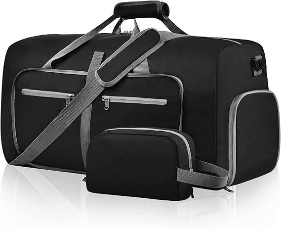 Front. Vulpecula Spade - Duffle Bag with Shoes Compartment and Adjustable Strap,Foldable Travel Duffel Bags for Men Women - A Black.