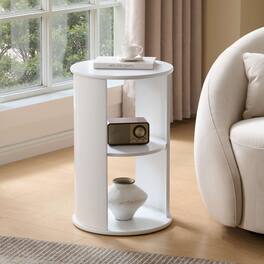 Kings Brand Furniture - Round Side Table with Storage, 3-Tier Small Accent End Table for Living Room, Bedroom, and Office - White