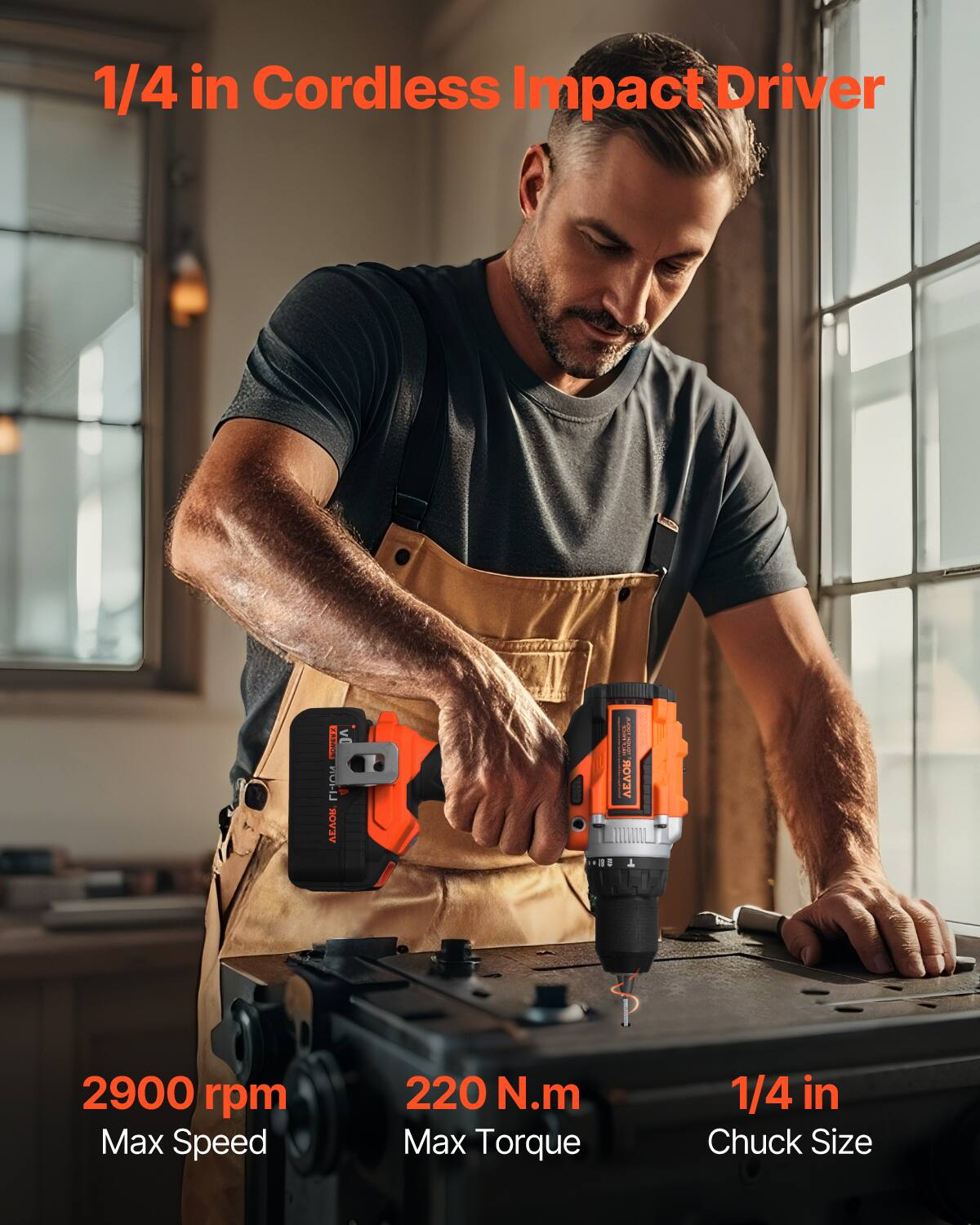1/4 in Cordless Impact Driver

- 2900 rpm Max Speed
- 220 N.m Max Torque
- 1/4 in Chuck Size