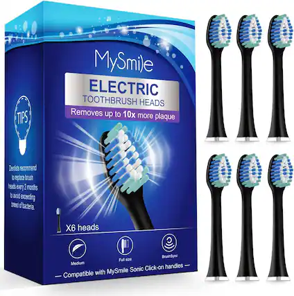 MySmile ELECTRIC TOOTHBRUSH HEADS
Removes up to 10x more plaque
Dentists recommend to replace brush heads every 2 months to avoid exceeding breed of bacteria.
X6 heads
BrushSync
Full size
Medium
Sonic Click-on handles
Compatible with MySmile