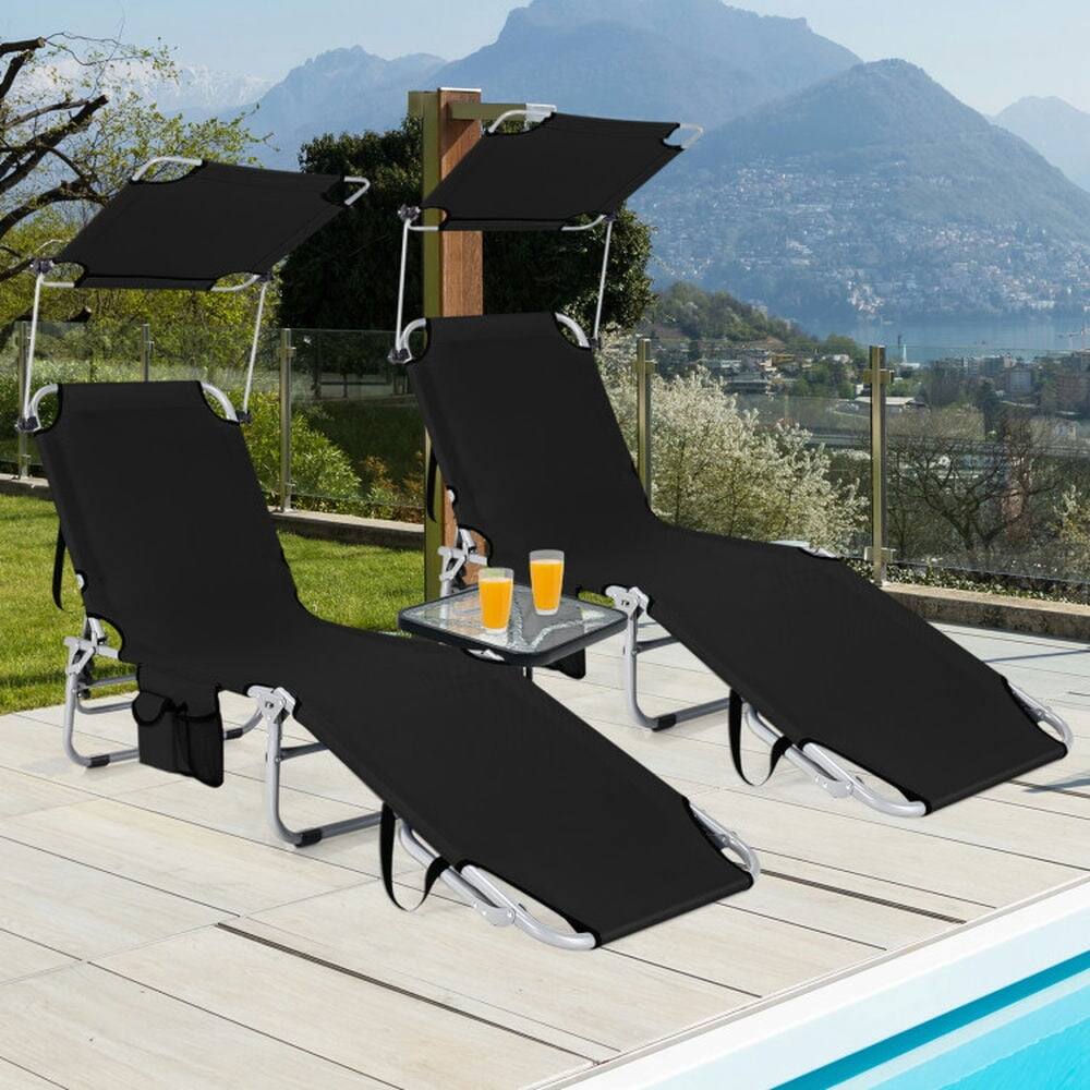 Back. Pefilos - Set Portable Reclining Chair with 360 Degrees Rotatable Canopy Shade, 5 Adjustable Backrest Positions, for Outdoor - Black.