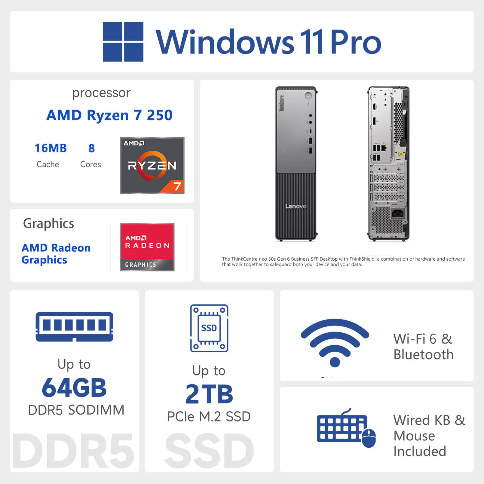 Lenovo Upgraded ThinkCentre neo 55s desktop AMD Ryzen 7 250 16GB