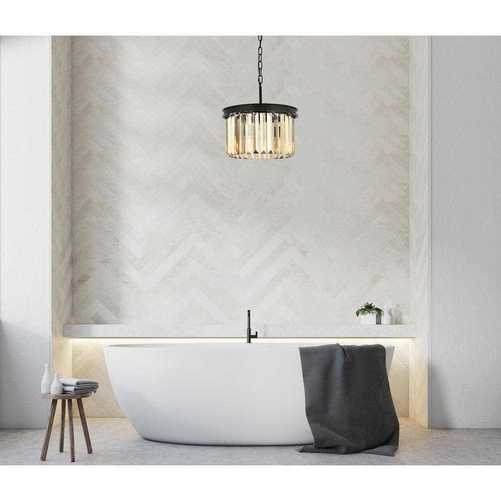 Alt View 2. Urban Classic - Sydney 3 light Matte Black Pendant Golden Teak (Smoky) Royal Cut Crystal - Matte Black.