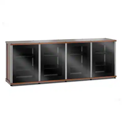 Front. Salamander Designs - Salamander Designs Synergy 347 Quad AV Cabinet (American Cherry with Black Glass Doors & Aluminum Posts) - Cherry/Aluminum.