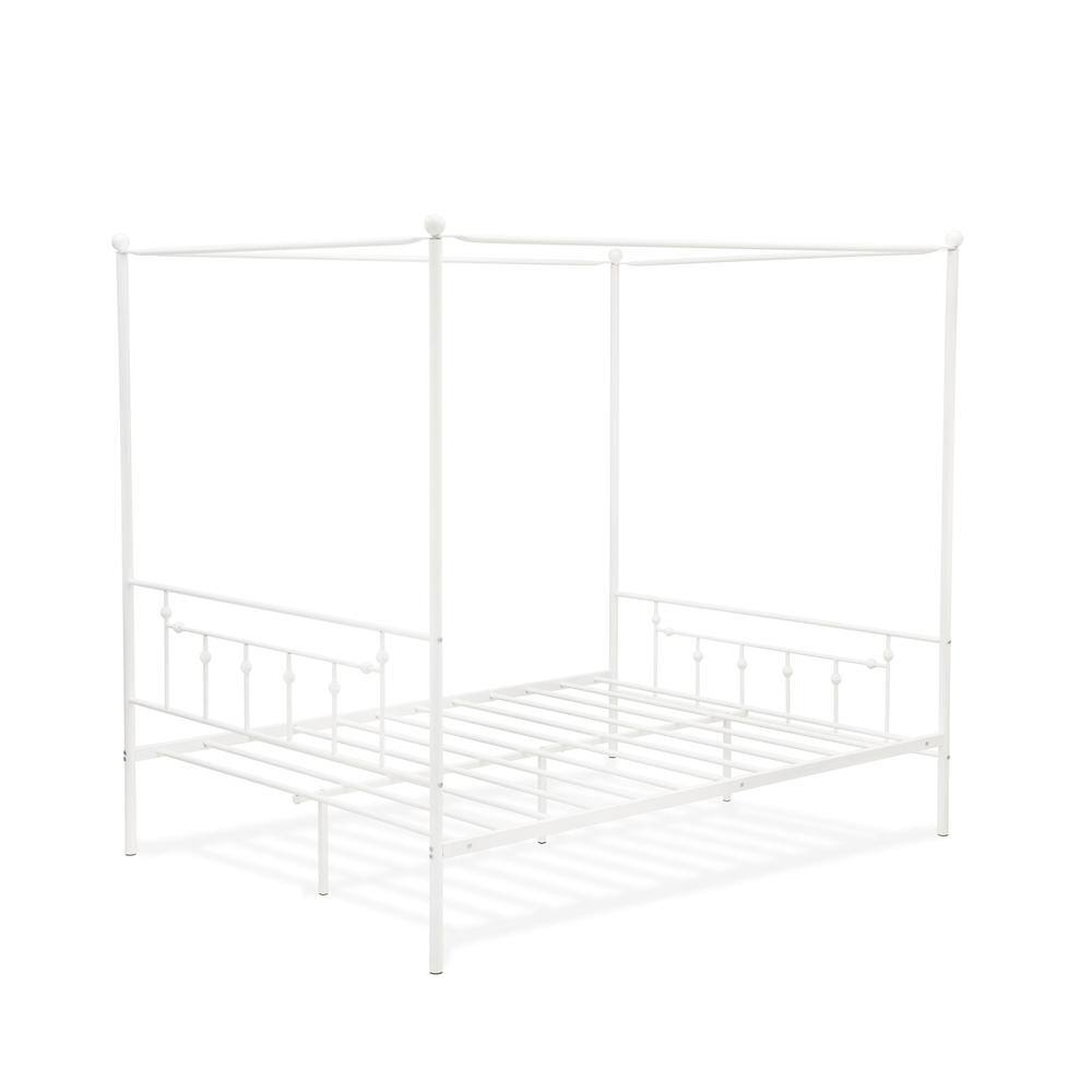 Left. East West Furniture - ATQCWHI Anniston Queen Bed with Luxurious Style Headboard and Footboard - Canopy Metal Frame in Powder Coating White - White.