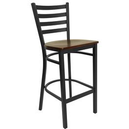 Flash Furniture - HERCULES Series Black Ladder Back Metal Restaurant Barstool - Mahogany Wood Seat - Brown