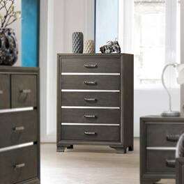 Kings Brand Furniture - Oceana Wood 5 Drawer Chest - Dark Gray