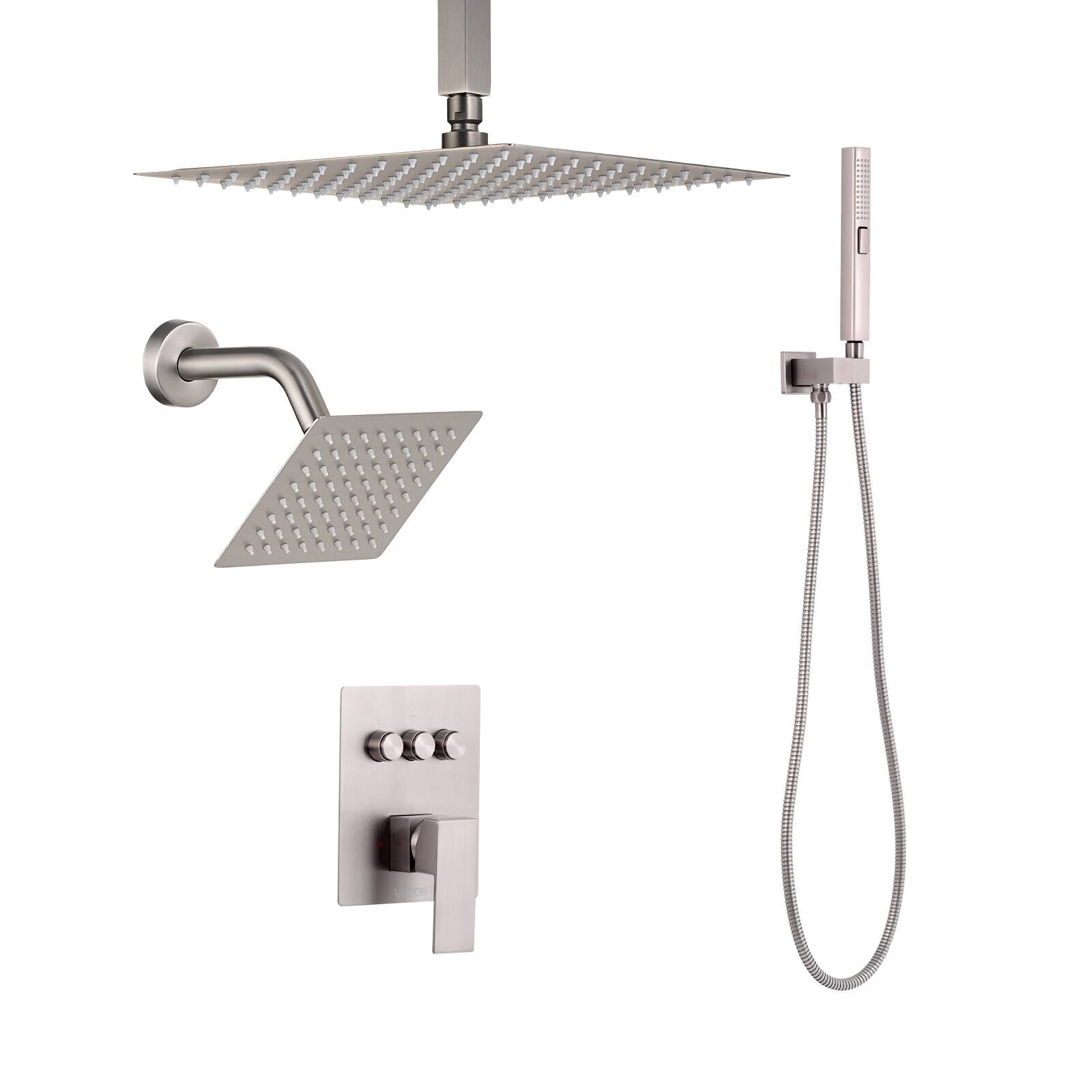 Alt View 5. VEVOR - Shower Faucet Set, 10 Inch Ceiling Mount Rainfall Shower System with 6 Inch Wall Mount Head and 2 in 1 Handheld Spray - Brushed Nickel.