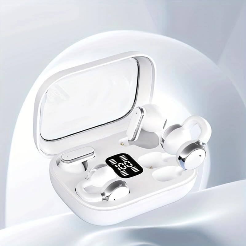 Back. SKRAN - 2-in-1 Ear Clip and semi-in-Ear 2 Pairs of Headphones with Intelligent Digital Display,for Sports, Office, Travel - Black.