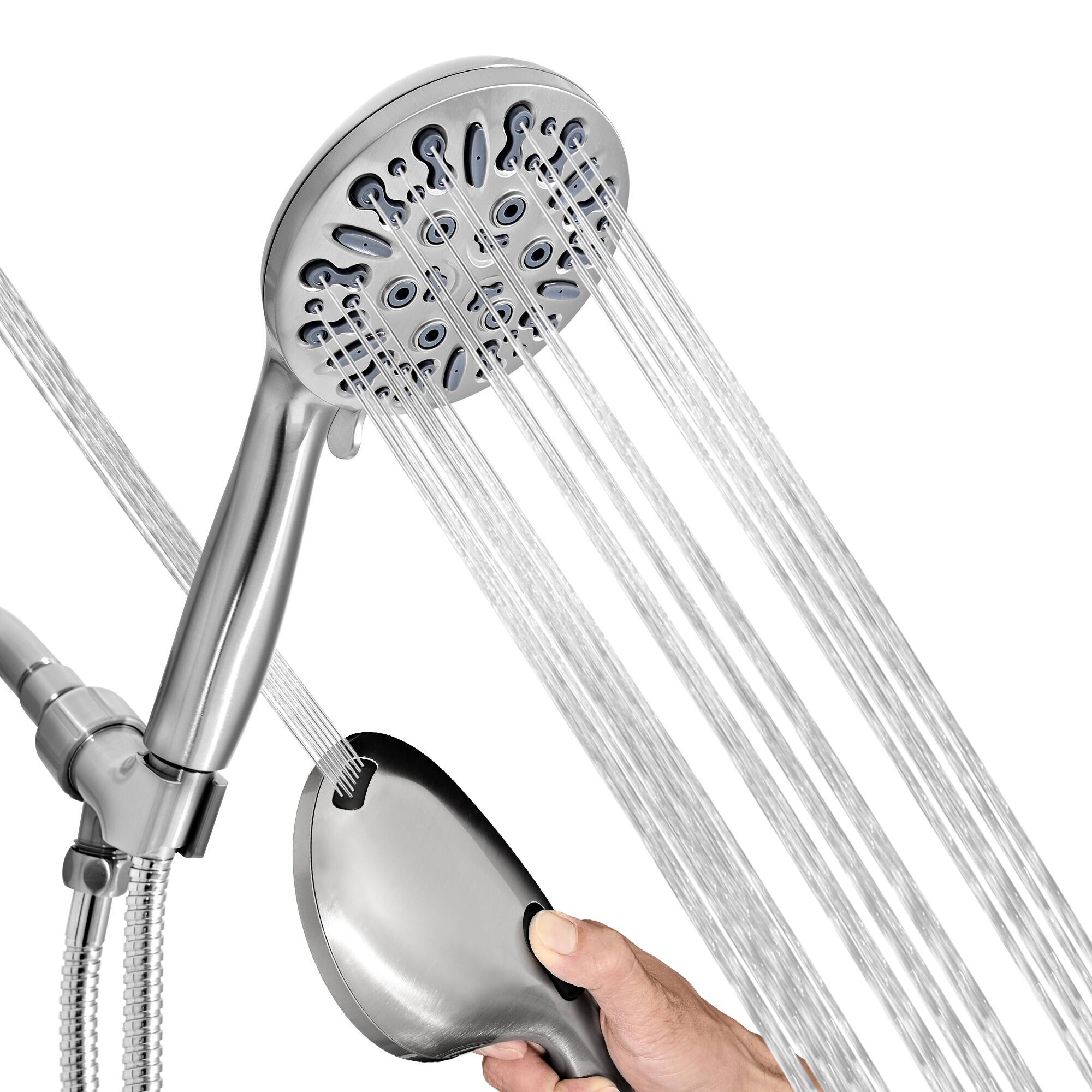 Left. Akicon - Akicon High Pressure Handheld Shower Head 9-Setting with 60" Stainless Steel Hose 2.5 gpm in Brushed Nickel - Brushed Nickel.