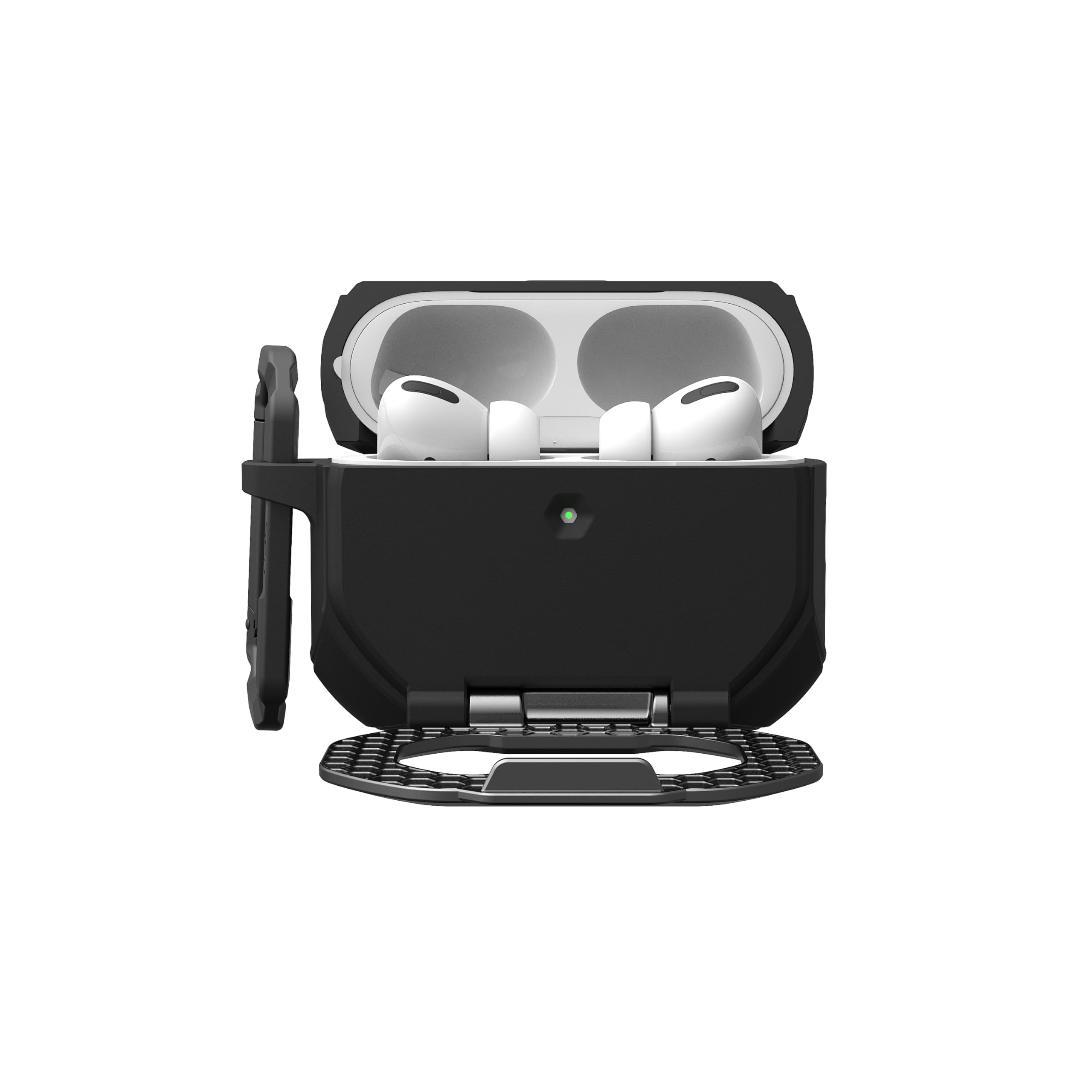 Alt View 4. UAG - AirPods Pro 3rd Gen Case w/ Built-in Phone Stand & Detachable Carabiner Clip, Rugged Protective Cover, Monarch - Black/Silver.