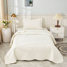MarCielo - 2/3 Piece 100% Cotton Oversized Bedspread Lightweight Quilt Set - Soft White
