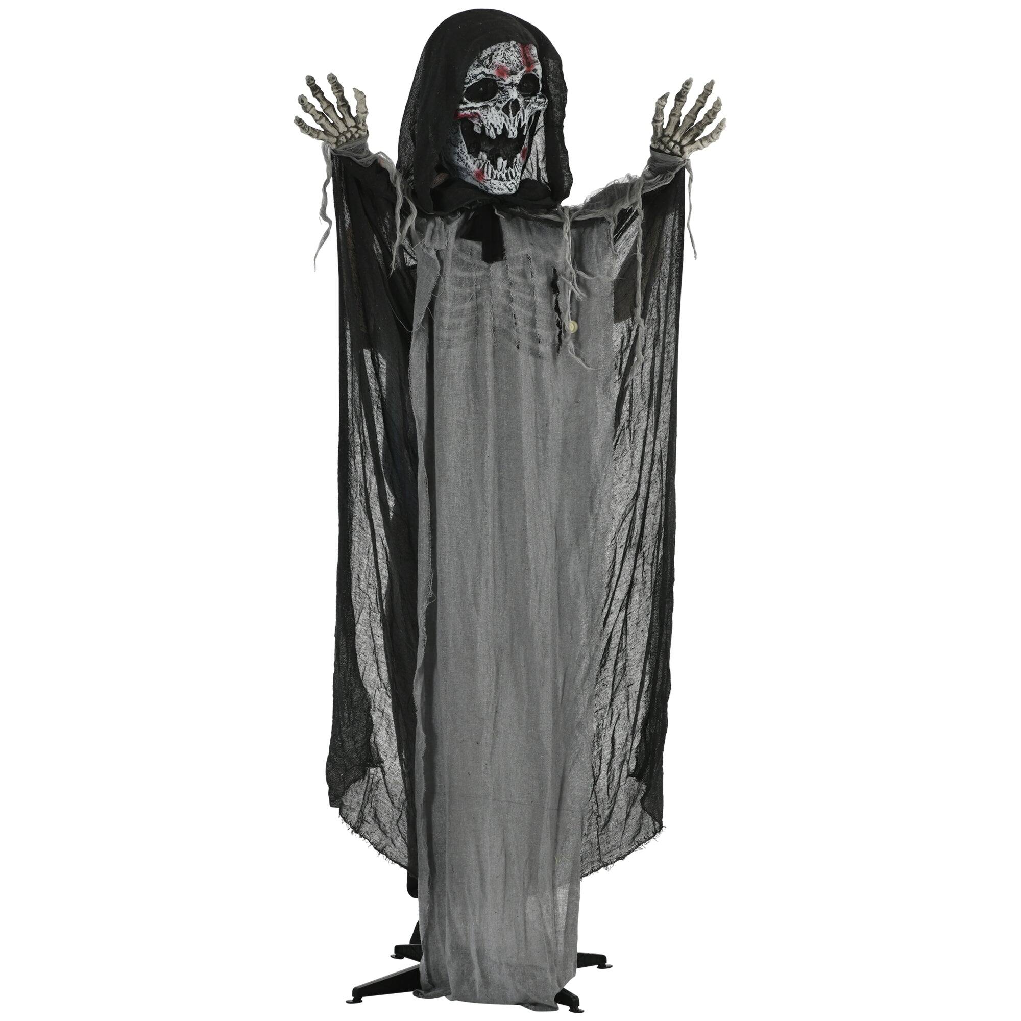 Boyel Living - 74 in. Halloween Animatronic Skeleton Witch with Motion Sound Activation Light Up Eyes and Chest - Gray