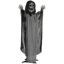 Boyel Living - 74 in. Halloween Animatronic Skeleton Witch with Motion Sound Activation Light Up Eyes and Chest - Gray