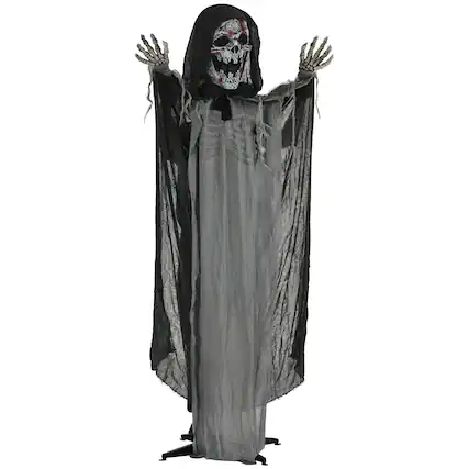 Front. Boyel Living - 74 in. Halloween Animatronic Skeleton Witch with Motion Sound Activation Light Up Eyes and Chest - Grey.