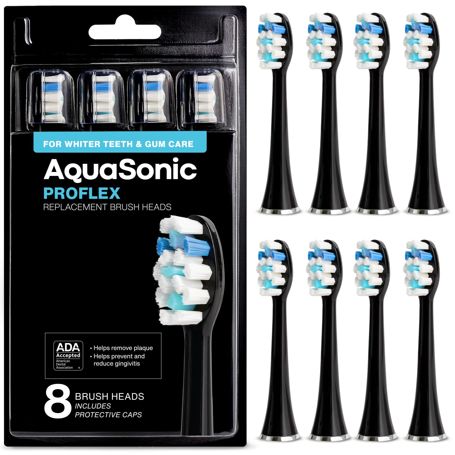 AquaSonic - ProFlex Brush Heads - 8 Pack - Black - Front_Zoom