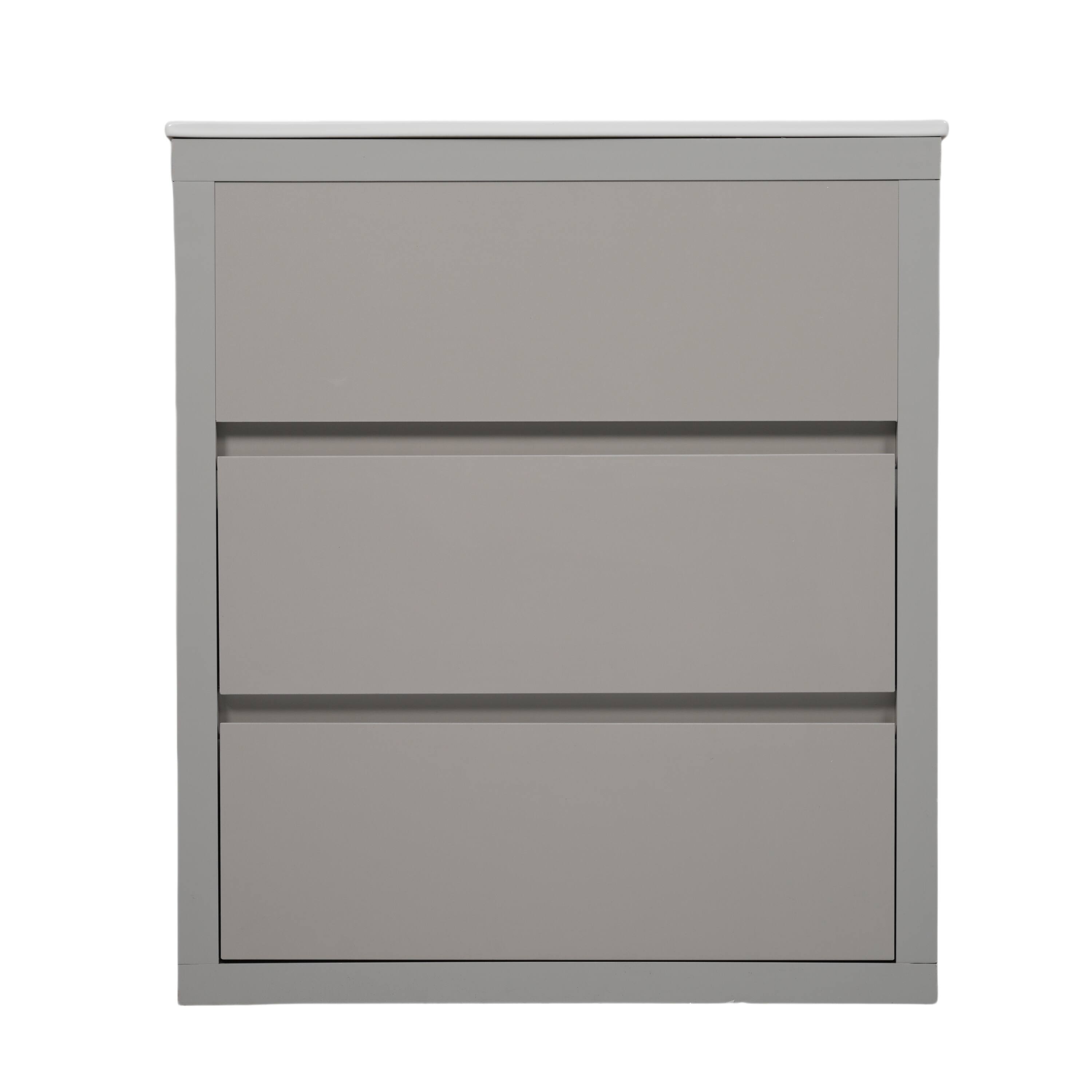 Left. Loheer - 2.5 ft Bathroom Vanity with Ceramic Sink, 2 Soft Close Drawers, Freestanding for Small Baths - Gray.