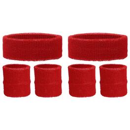 Unique Bargains - Sweatband Set, 2pcs Headband + 4pcs Wristbands Moisture Wicking Breathable Athletic Bands 6pcs for Sports - Red