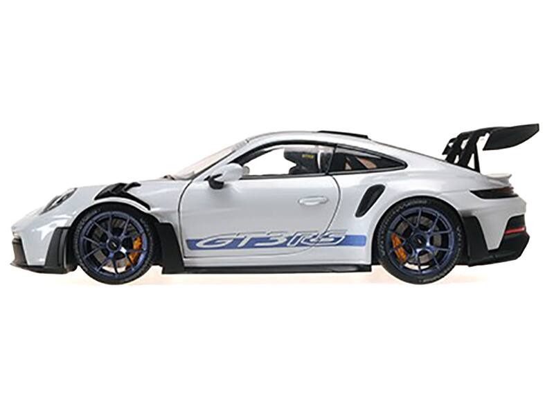Angle. Minichamps - 2022 Porsche 911 992 GT3 RS Weissach Package Gray Metallic Blue Accents Limited Edition 649pcs 1/18 - Gray Metallic Blue.