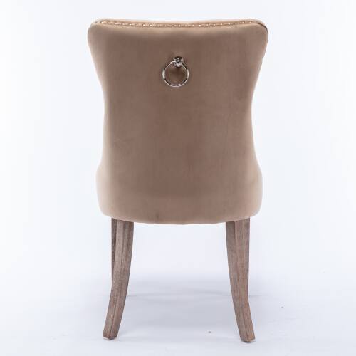 Left. LUCKY ONE - Assembled Tufted Velvet Dining Chair Set of 2 with Wood Legs Nailhead Trim High Back - khaki.