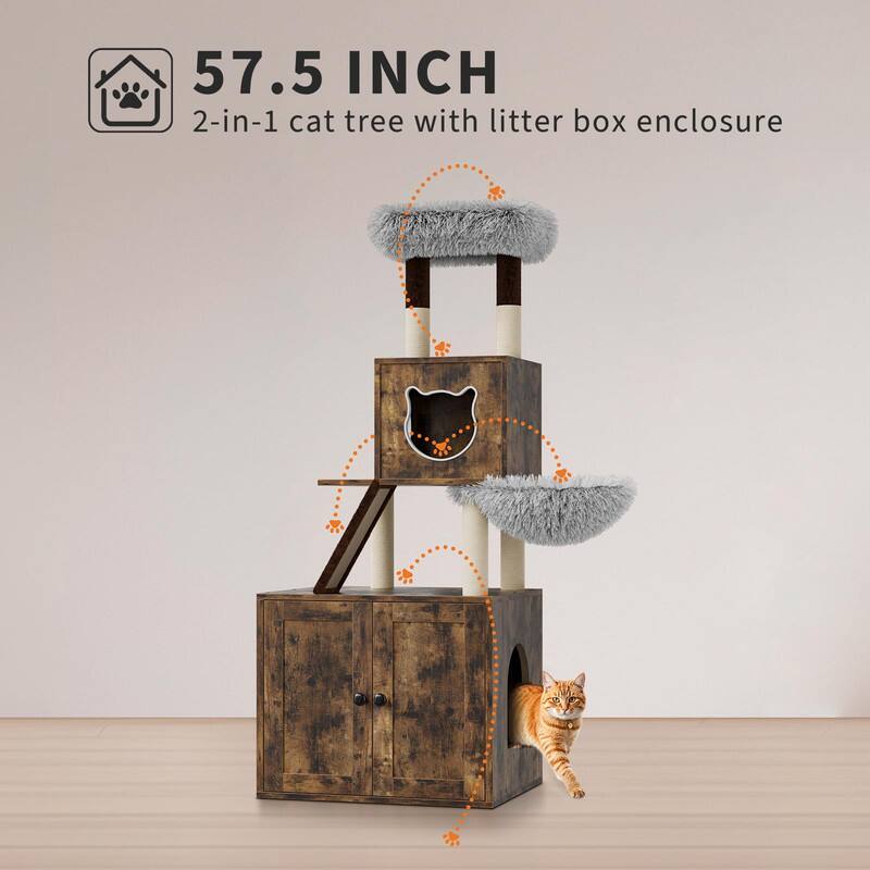 57.5 INCH  
2-in-1 cat tree with litter box enclosure