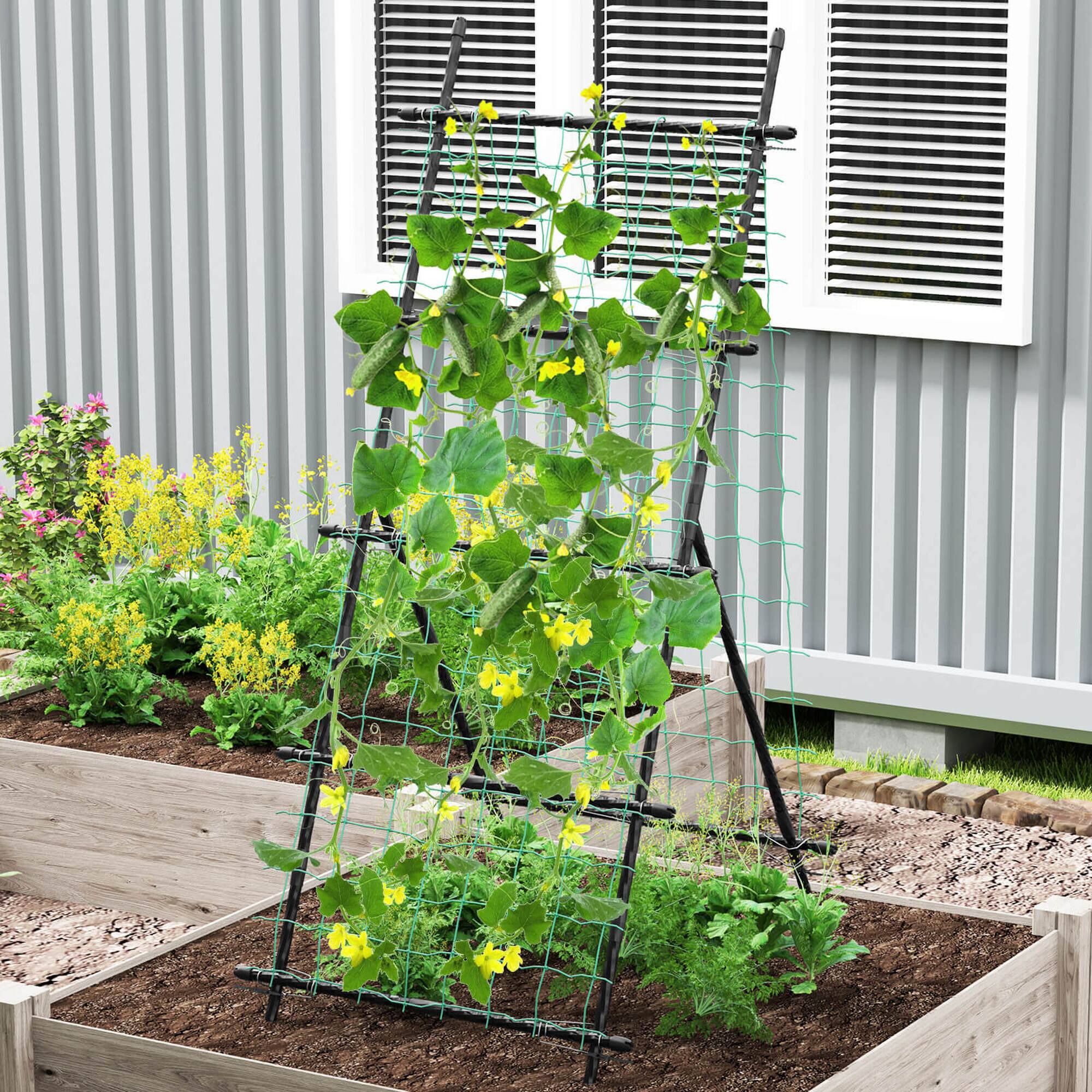 Alt View 3. Costway - 74" Garden Cucumber Trellis for Plant Climbing with PE-Coated Frame, Trellis Net - Black.