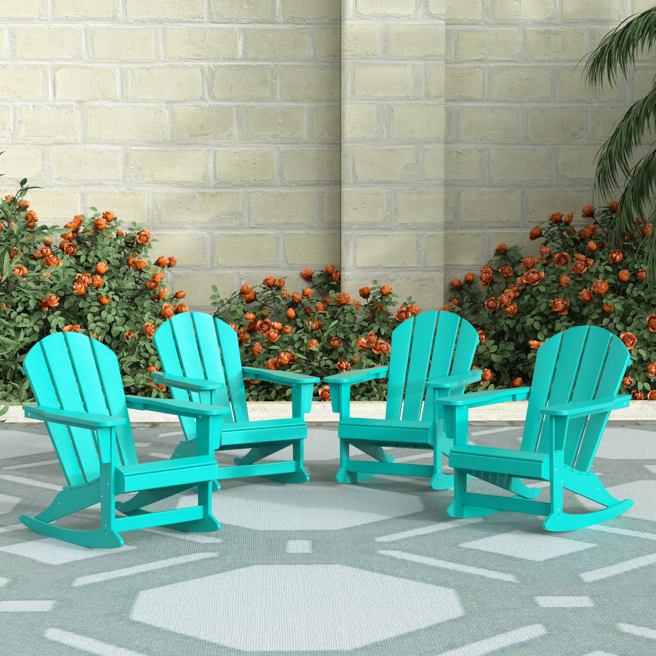 Angle. WestinTrends - WestinTrends Malibu Outdoor Patio Porch Rocking Adirondack Chair (Set of 4) - Turquoise.