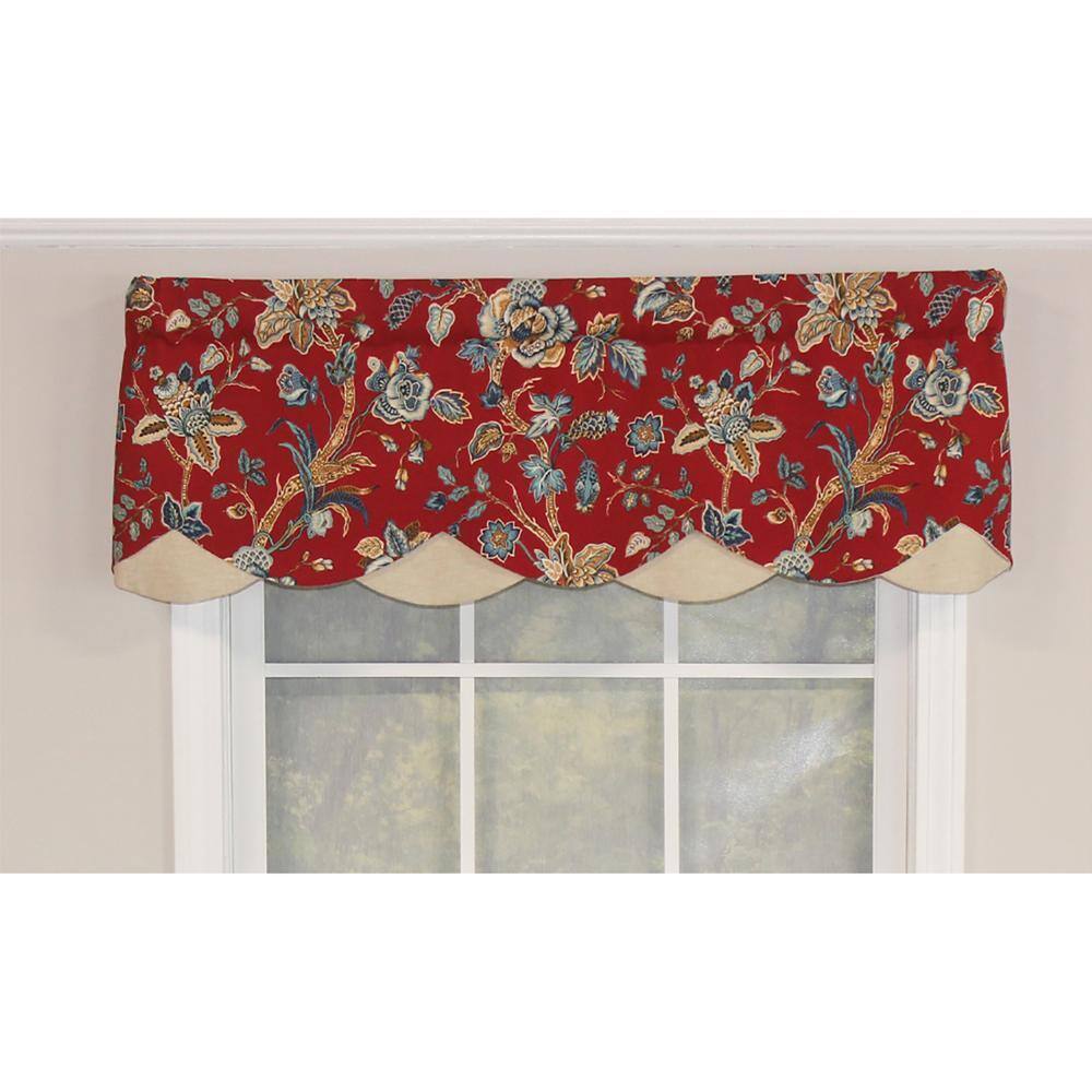 Front. RLF Home - RLF Home Gianna Petticoat Valance Red. 3"Rod Pocket, Contrast Bottom fabric. 50" x 15" - Red.