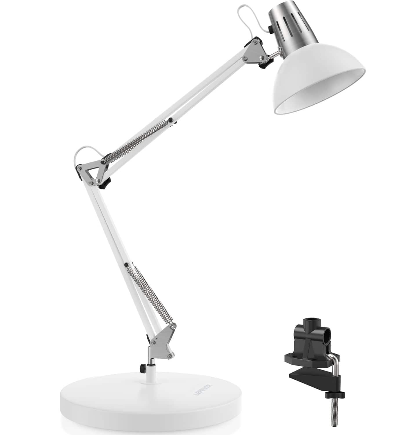 FINEAK - Adjustable Metal Desk Lamp with Clamp-Eye-Caring Reading & Office Light - White